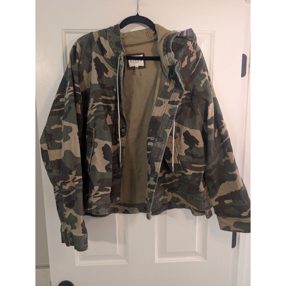 RISEN Los Angeles Camo Hooded Denim Jacket Women's XL Green